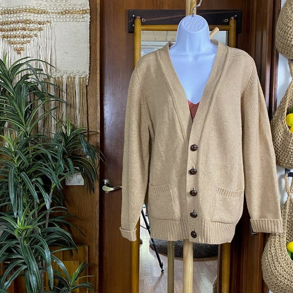 Vintage Pendleton Camel Hair Cardigan XL Tan Wool Shawl Collar Football Sweater
